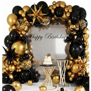 SET DE GLOBOS ARCO XL NEGRO Y ORO LA707 145 UNIDADES